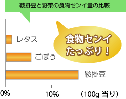 鞍掛豆と野菜（レタス、ごぼう）の食物繊維量の比較